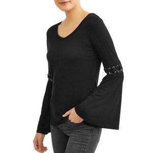 NWT•Alison Andrews Black Bell Sleeve V-Neck Top-Size S